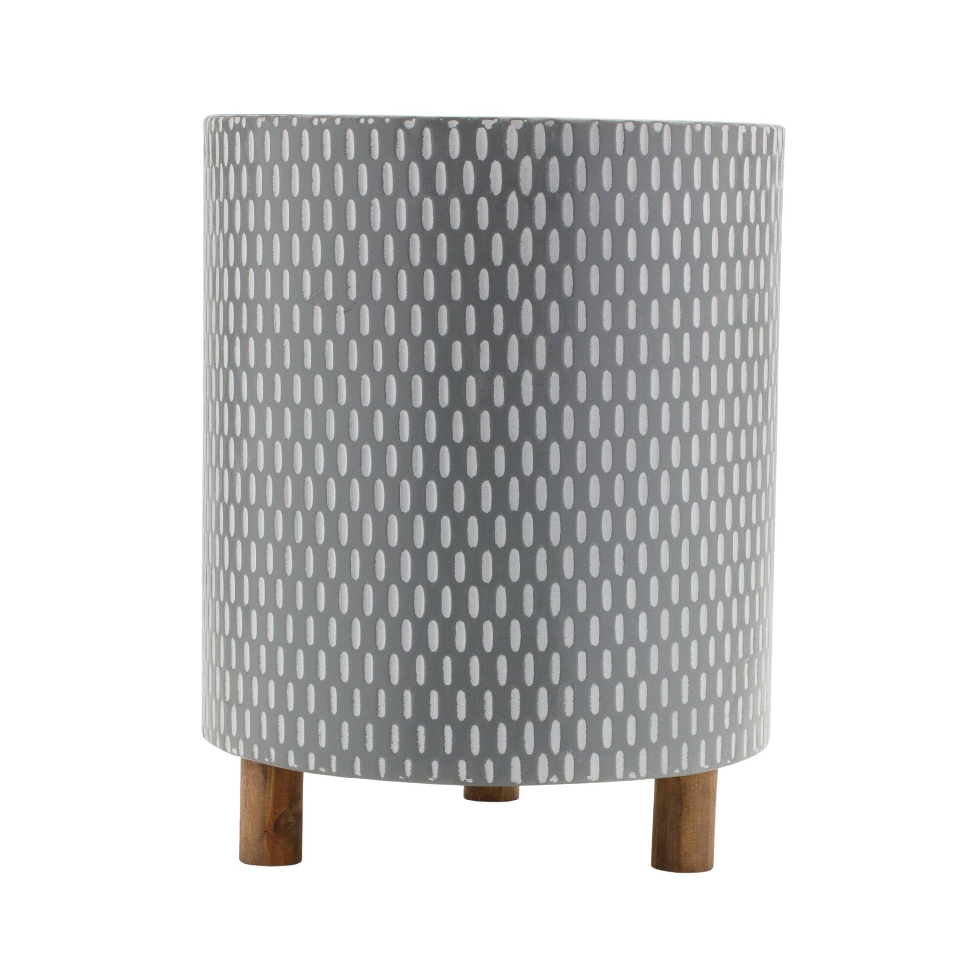 Geometric Design Iron Metal Planters with Wood Legs Set